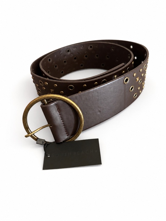 NWT South Beach Studded Wide Waist Belt Brown Gold Tone Boho Festival M/L